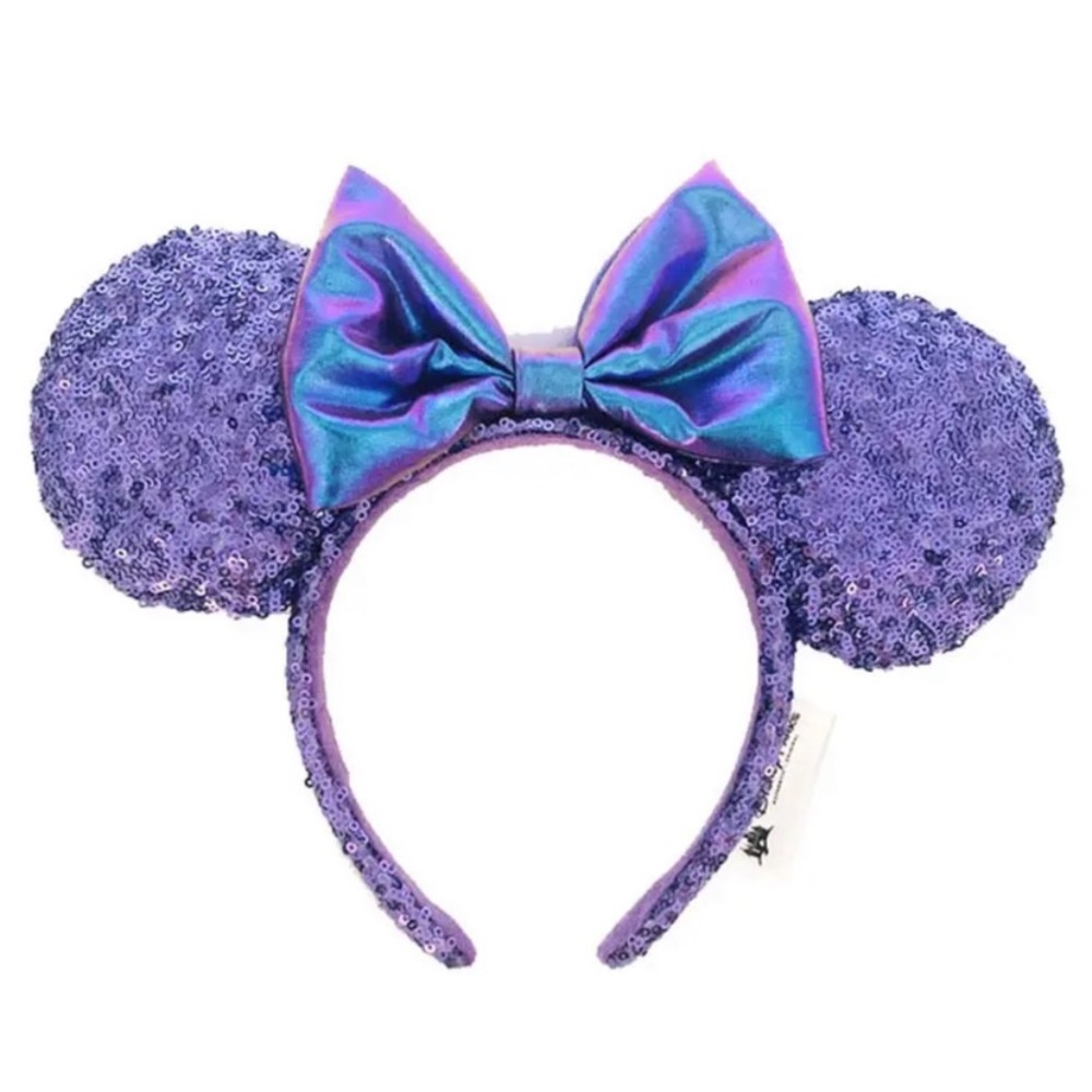 Disney Parks Purple Sequin Minnie Mouse Ears Headband with Iridescent Bow